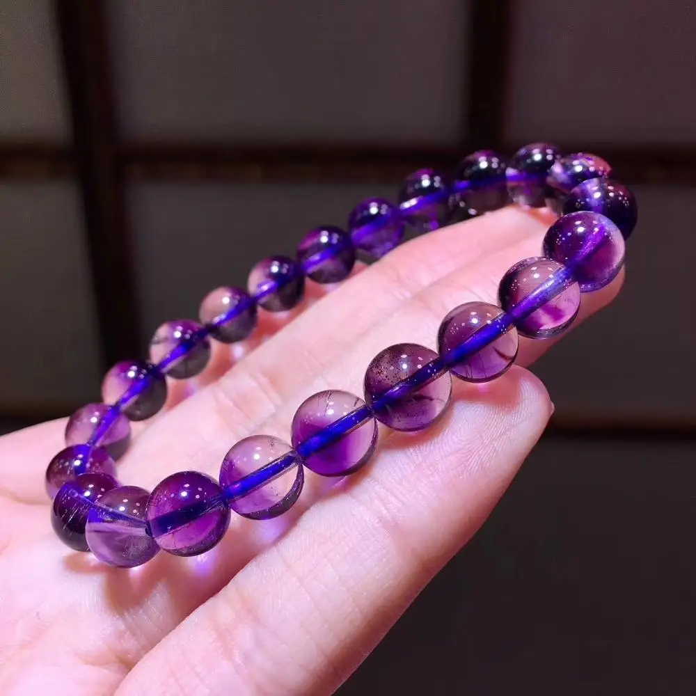 

Genuine Natural Purple Rutilated Quartz Super Seven 7 Melody Stone Bracelet 10mm Crystal Round Beads Women Certificate AAAAA