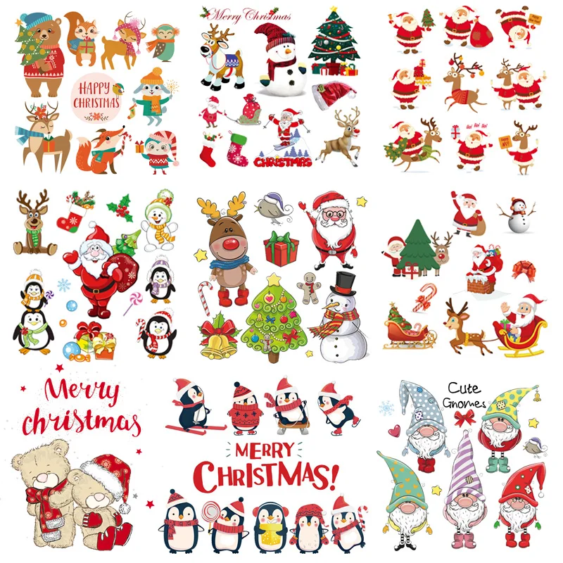

ironing stickers Christmas patches for clothing iron on transfer patches deer snowman Christmas Santa Claus applique cloth decor