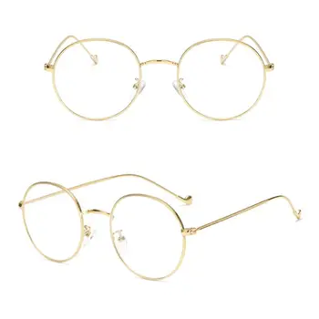 

New Metal Thin Round Frame Glasses Students Trend Unisex Optical Glasses Anti-Blu-ray Flat Mirror