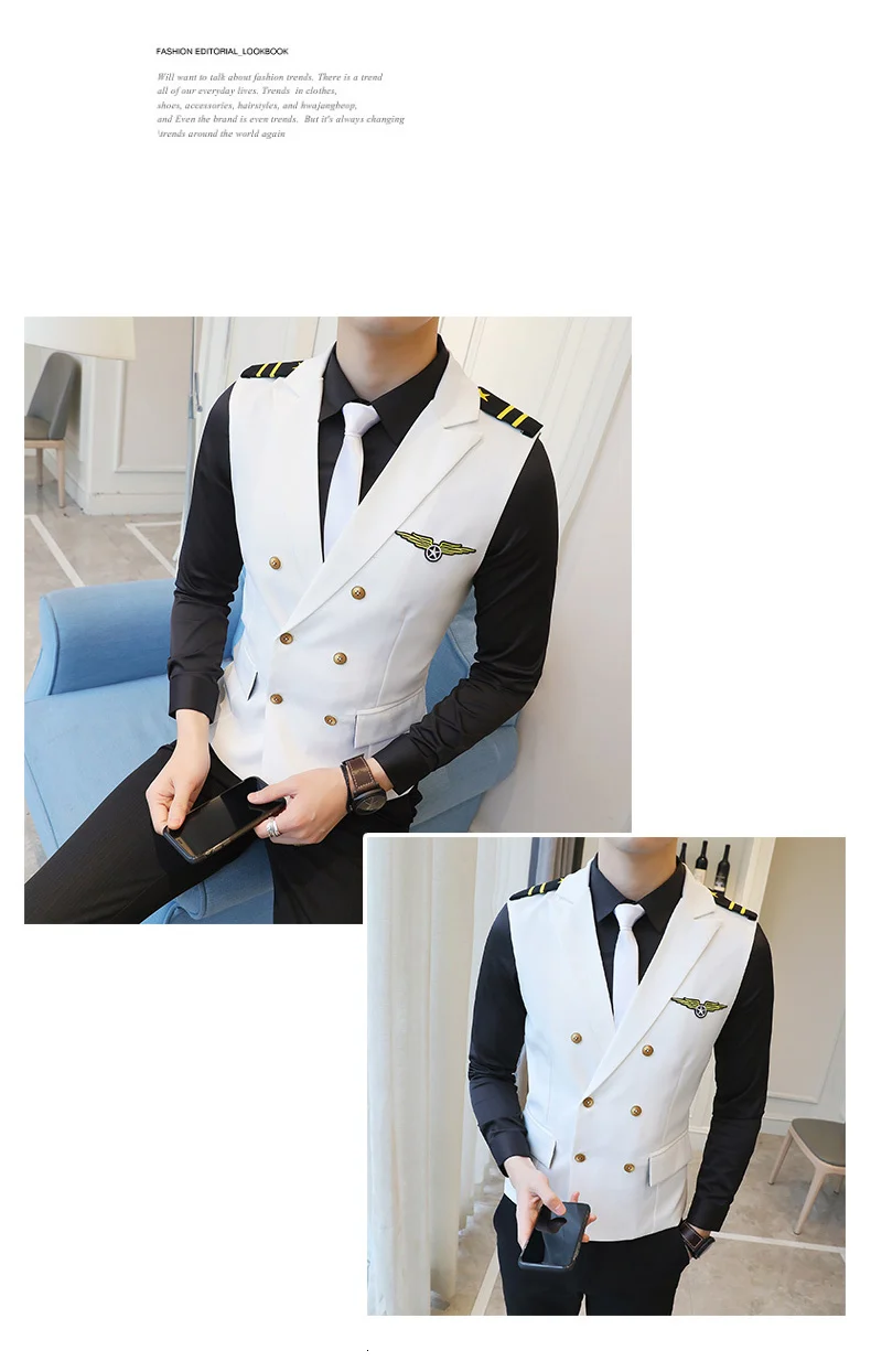 Новое платье жилеты для мужчин Epaulet Air Less Жилет двубортный Рабочая форма костюмы с жилетом Повседневный Приталенный жилет Homme 5XL