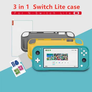 

3 in 1 Soft Silicone Case for Nintend Switch Lite case Cover Protective Case Shells with 4 card slot with glass screen protector