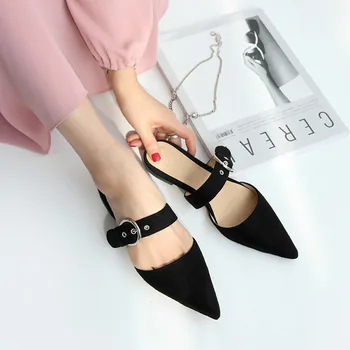 

kmeioo concise mule shoes woman pointed toe flat shoes buckle mule sandals women basic mules shallow flats