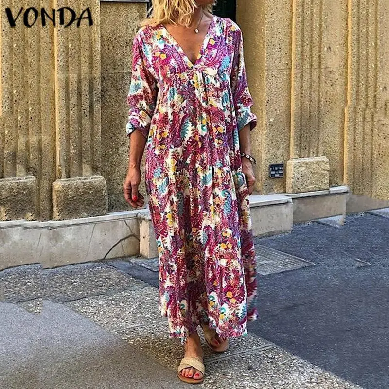 VONDA платье для беременных винтажное платье с цветочным принтом сексуальное пляжное платье весеннее повседневное винтажное платье с рукавами для беременных Vestidos
