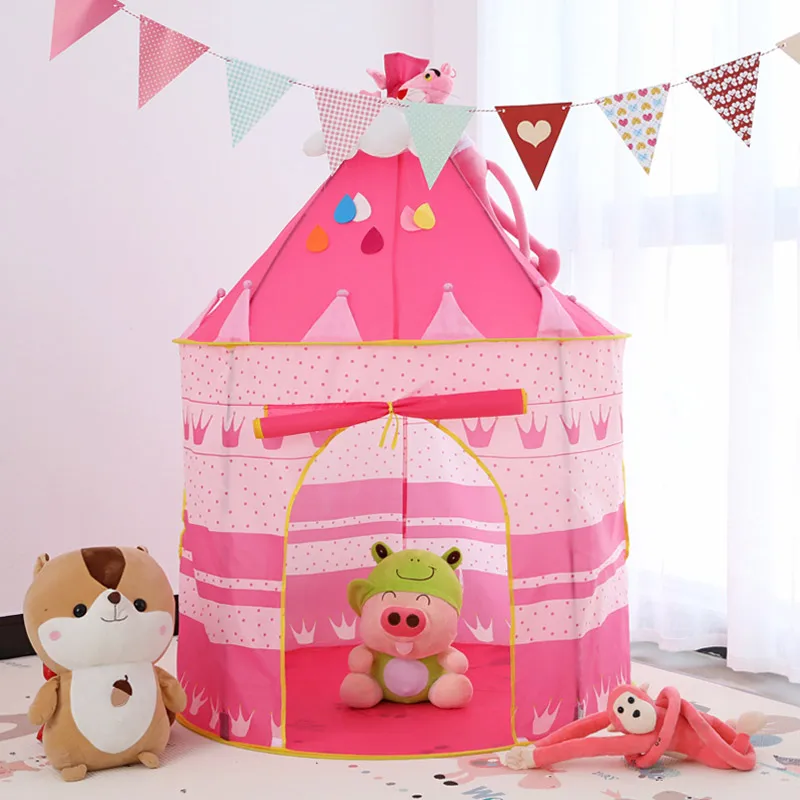 Детская палатка дом портативный Замок принцессы 103*103 см подарок висящий флаг детская палатка игровая палатка День рождения Рождественский подарок - Цвет: Розовый