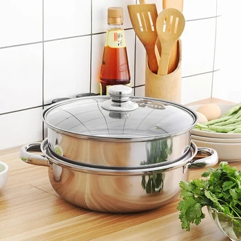 

Stainless Steel Steamer Pot Thick Double Layer Soup Pot Double-ear Steam Cooker Cookerware Pots for Induction Cooker Gas Stove