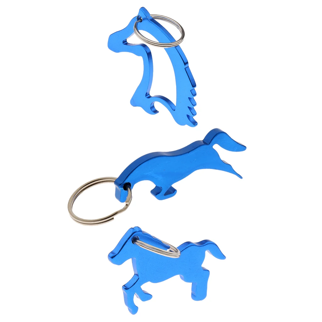 3 pcs Portable Horse Beer Bottle Opener Stylish Key Ring Keychain Bag Pendent - Blue