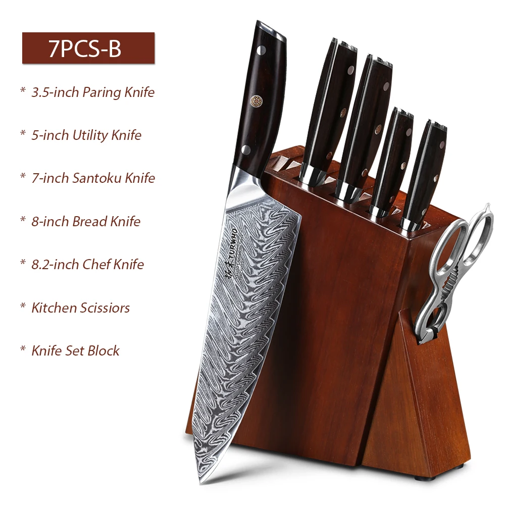 TURWHO 7 PCS Best Kitchen Knives Sets With Excellent Acacia Wood/Knife Set  BlocK Super Sharp Japanese Damascus Steel Knives Set - AliExpress