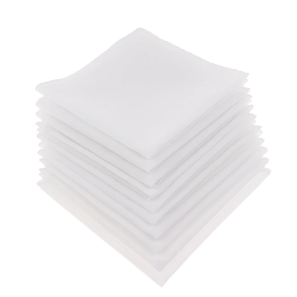 100% Cotton Square Super Soft Washable Hanky 10pcs Mens White Handkerchiefs Women Kids Classic Handkerchief