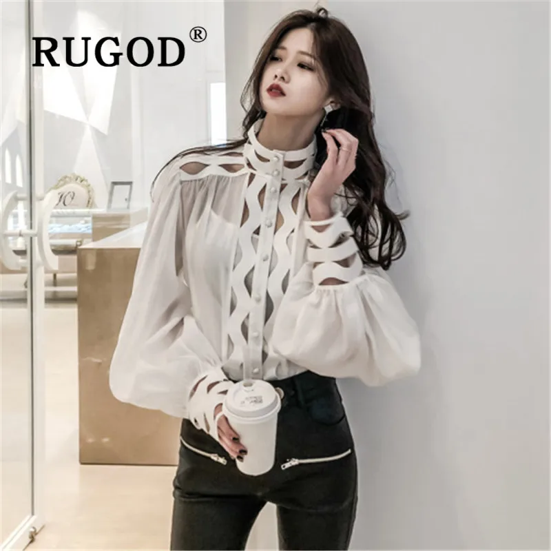 RUGOD, корейский стиль, стиль, сексуальная свободная открытая блузка, женская, с латернским рукавом, элегантная рубашка, Женская мода