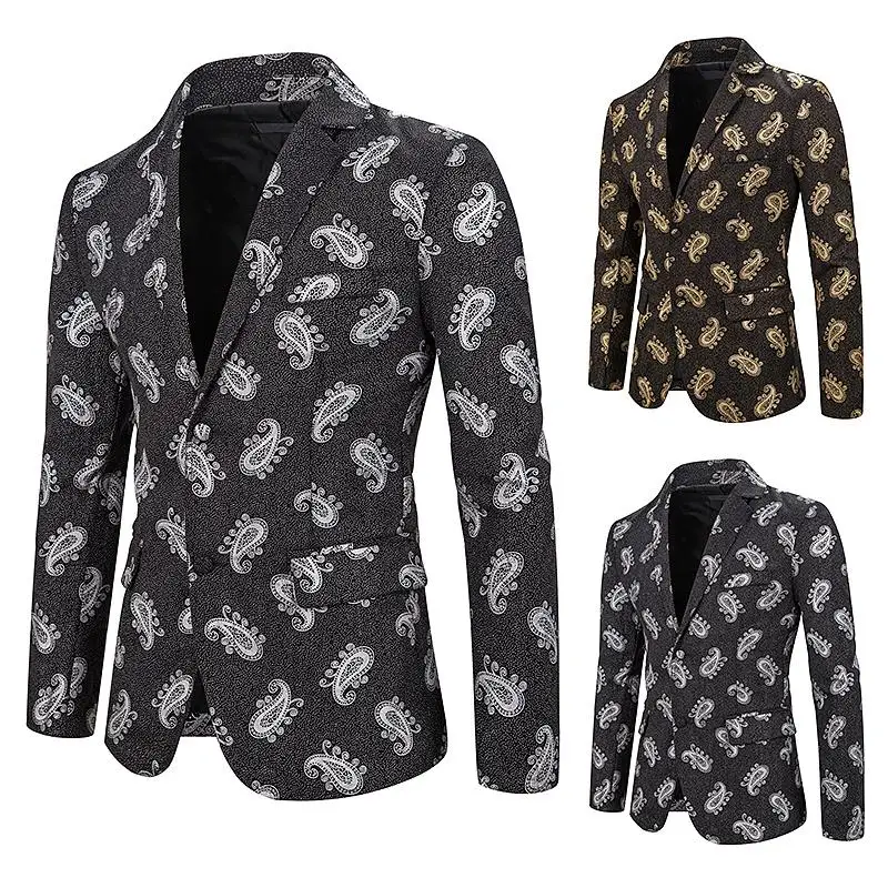 PUIMENTIUA 2019 Men Blazer Floral Printed Slim Fit Blazer Single Button Men's Blazer Suit Jacket Outerwear Coat Americana Hombre