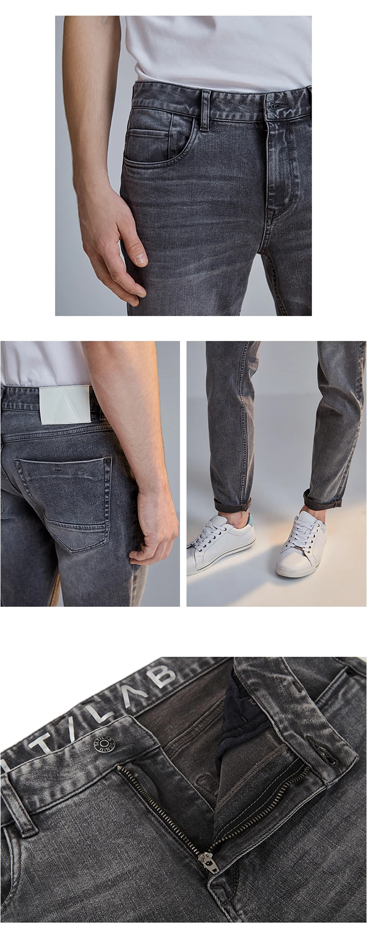 Мужские серые джинсы-стретч из хлопка в стиле LAB | 419432513