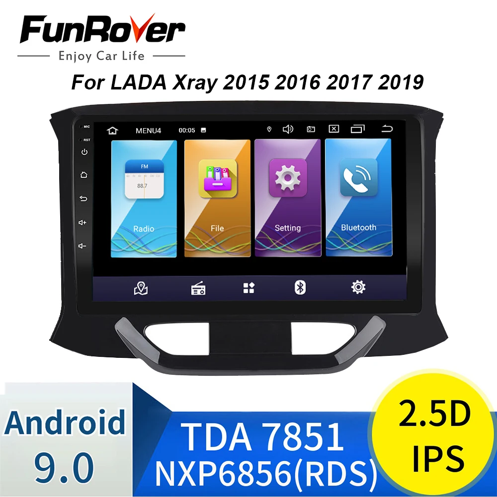 Funrover 2 Din 2.5D + ips Android 9 0 Автомобильный gps мультимедийный плеер для LADA X ray Xray 2015 2016 2017