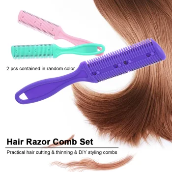 

2 Pcs Hair Razor Comb Scissor Hairdressing Trimmers Hair Shaving Blades Hair Cutting Thinning DIY Styling Tool Random Color