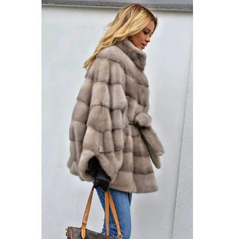 New Loose Bat Sleeved Natural Real Mink Fur Coat Many types Collars Real Fur Coat Women Winter Warm Thick Real Fur jacket