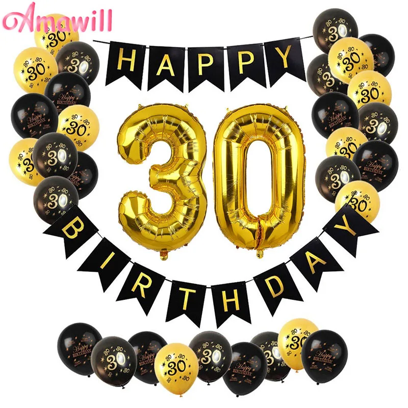 Amawill 30 С Днем Рождения украшения золотые шары из фольги в виде цифр 30 лет юбилей день рождения украшения Adlut 8D - Цвет: No.36