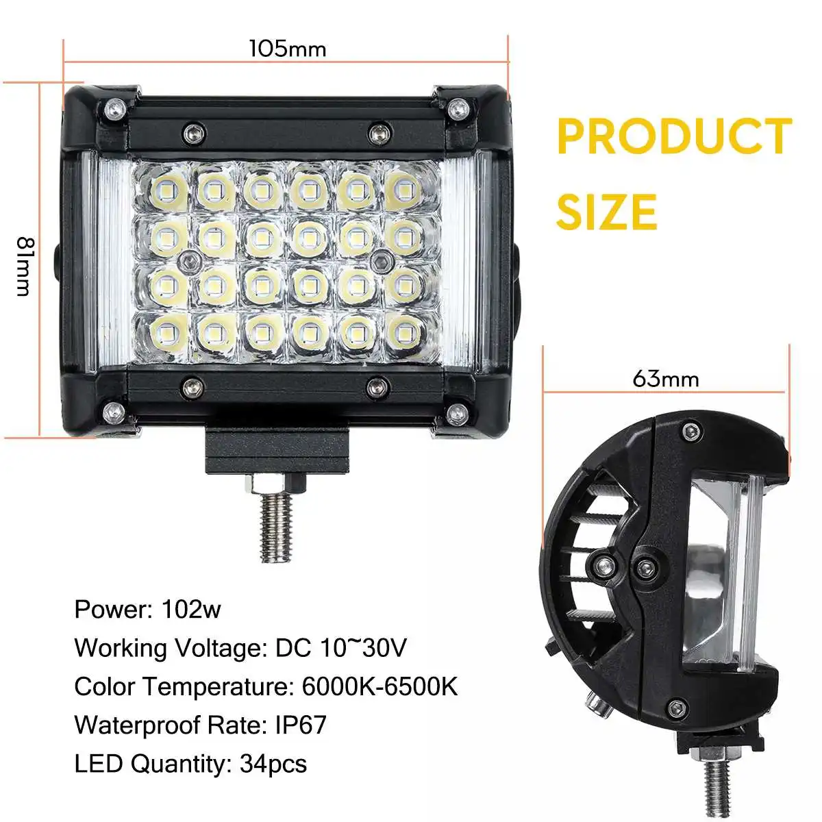 2X12 V 24V 4," 102 W 34 Светодиодный точечный прожектор бар рабочий свет белый для внедорожного автомобиля 4WD грузовик Трактор Лодка прицеп 4x4 внедорожник ATV