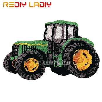 

Latch Hook Kits Make Your Own Rug Green Tractor Tapestry Crochet Cushion Mat DIY Carpet Rug Pre-Printed Canvas Crafts Home Decor