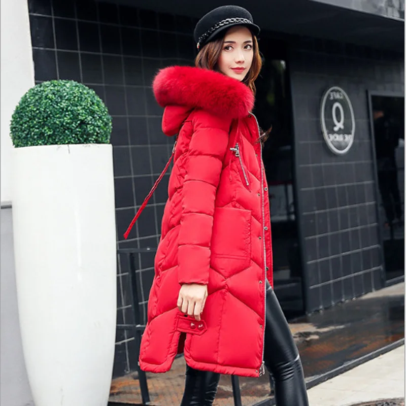 Парка, женские зимние пальто, длинные хлопковые повседневные меховые куртки с капюшоном, женские толстые теплые зимние парки, Женское пальто, пальто размера плюс - Цвет: red