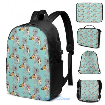 

Funny Graphic print Goldfinches & Asters USB Charge Backpack men School bags Women bag Travel laptop bag