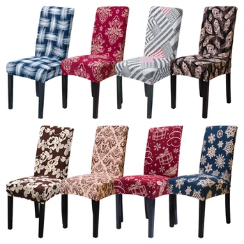 

1Pc Printed Elastic Dining Chair Cover Stretch Removable Dining Chair Cover Seat Slipcover for Hotel Dining Room