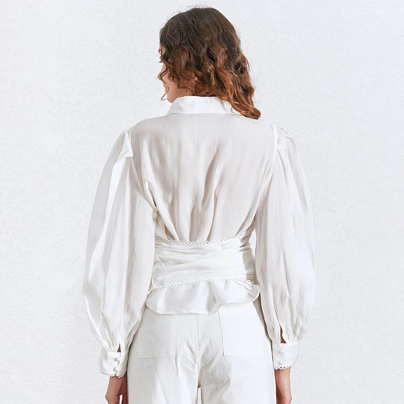 TWOTWINSTYLE Hollow Out Lace Blouses Female Lapel