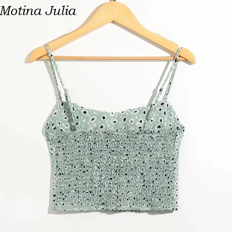 Motina Julia, с рюшами, сексуальные, цветочный принт, Короткие Топики, женские, летние, на бретелях, элегантные, майка, женская, повседневная, крутая, шифон, топики