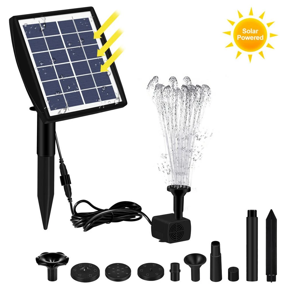 Solar Fountain with Panel Water Pump Outdoor Fountain 6 Sprinkler Heads