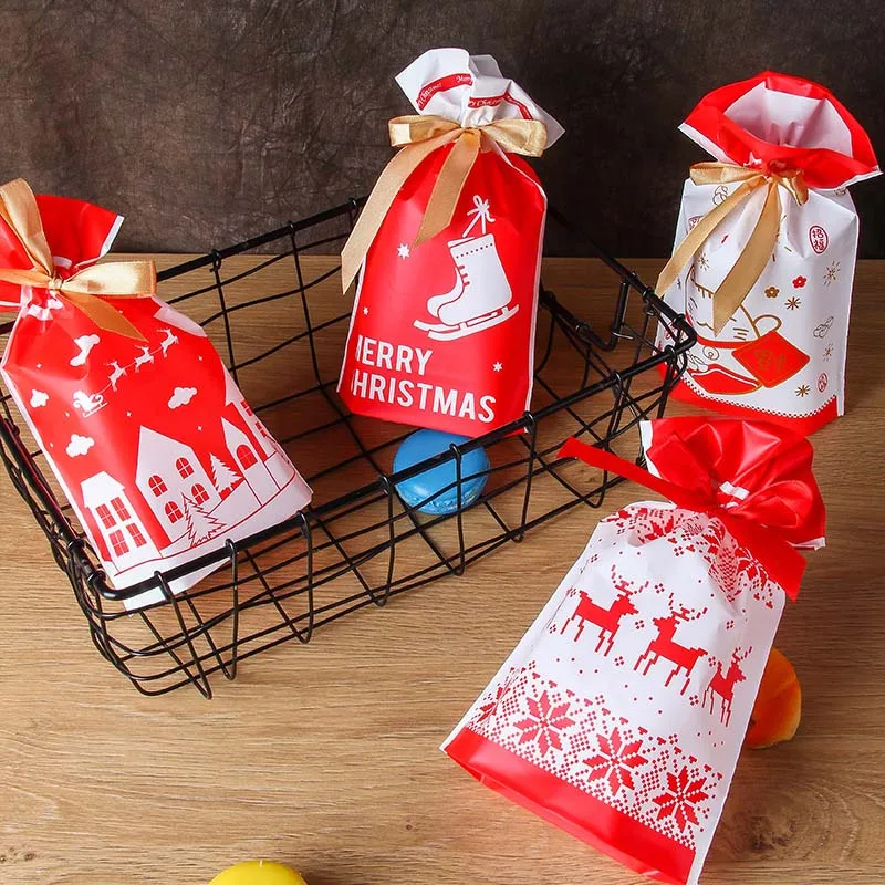 

Leeiu 5 10pcs Merry Christmas Drawstring Gift Bag Snowflake Crisp Bag Happy New Year Candy Pouch Christmas Party Supplies