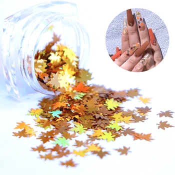 

6 Box Laser Fall Leaves Shape Nail Glitter Holographic Sequins Chameleon Nail Art Glitter Flakes Maple Leaf Decoration Manicure