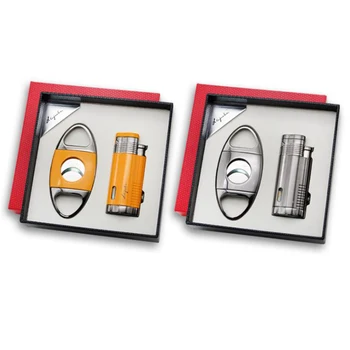 

Smoking Tool Windproof Cigar Lighter Cutter 3 Torch Jet Flame With Cigar Punch Set Cigar Cigarette Lighters For COHIBA