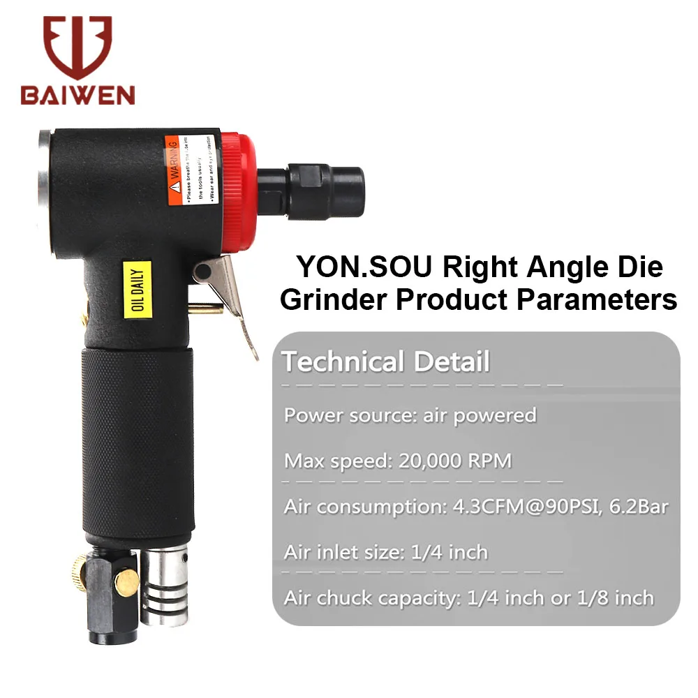 Mini Air Angle Die Grinder 1/4 inch & 1/8 inch Pneumatic Grinding Machine 90 Degree Polisher Mill Engraving Tool Set