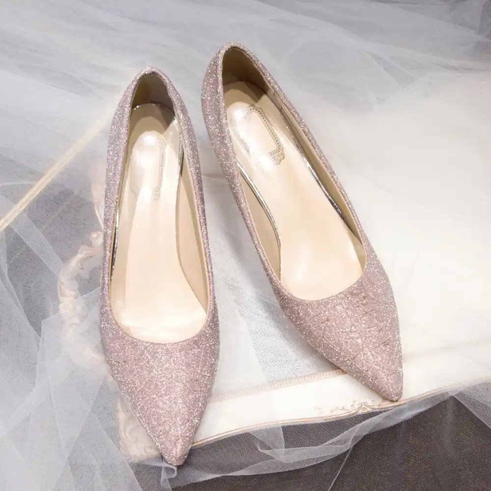結婚式の靴の女性21新宴会結婚式薄型ヒールミディアムヒールの靴クリスタルの靴花嫁介添人ドレスシルバー配列 レディースパンプス Aliexpress
