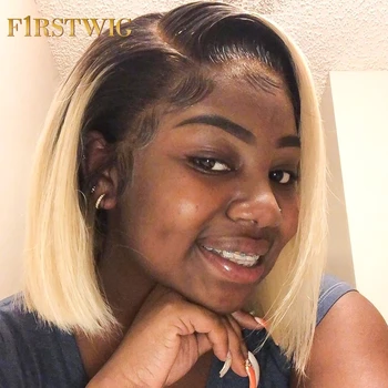 

Short Straight T1B613 Bob Wig Brazilian Lace Front Human Hair Wigs 13x4 Pre Plucked With Baby Hair For Black Women Free shipping