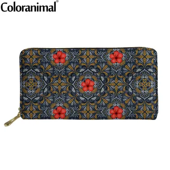 

Coloranimal Fashion Women PU Wallet Bohemian Mandala Hibiscus Flower Printed Ladies Clutch Purse Protable Credit Card Holder Hot