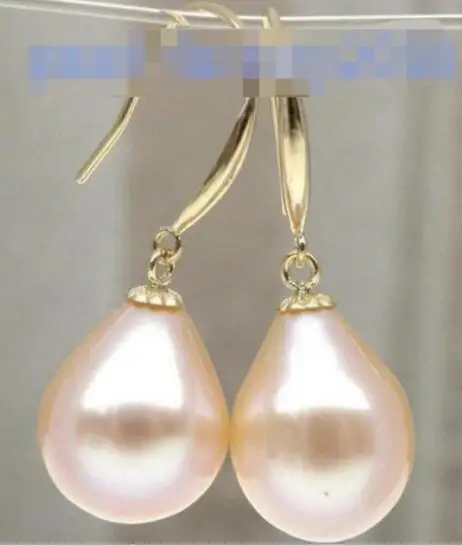 CHARMING PAIR OF 12-13MM SOUTH SEA GOLD PINK PEARL EARRING 14K