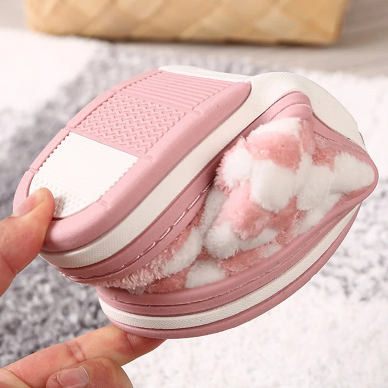 Women's striped slippers Winter Keep warm Big size 10-12 Short plush shoes woman Non slip Home slippers for women Soft Fashion