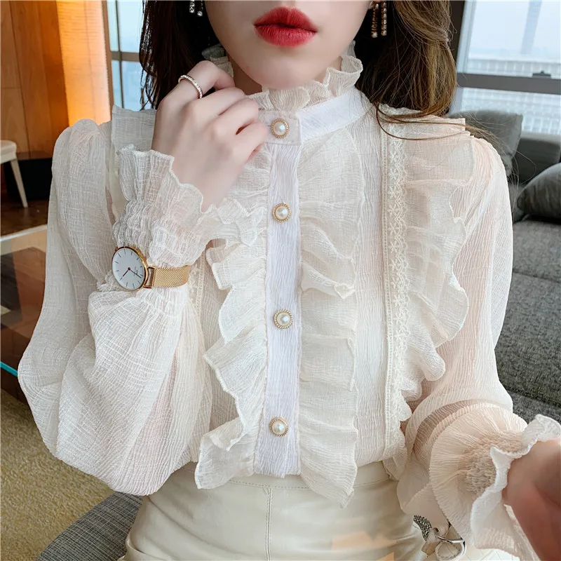 Sweet Women Blouse Lace Shirt White 