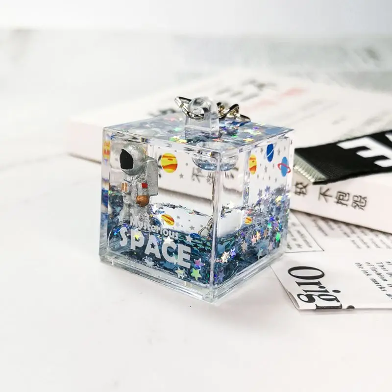 

Mysterious Space Glitter Quicksand Square Keychain Astronaut Bag Charm Keyring Fashion Jewelry Space lover Gifts
