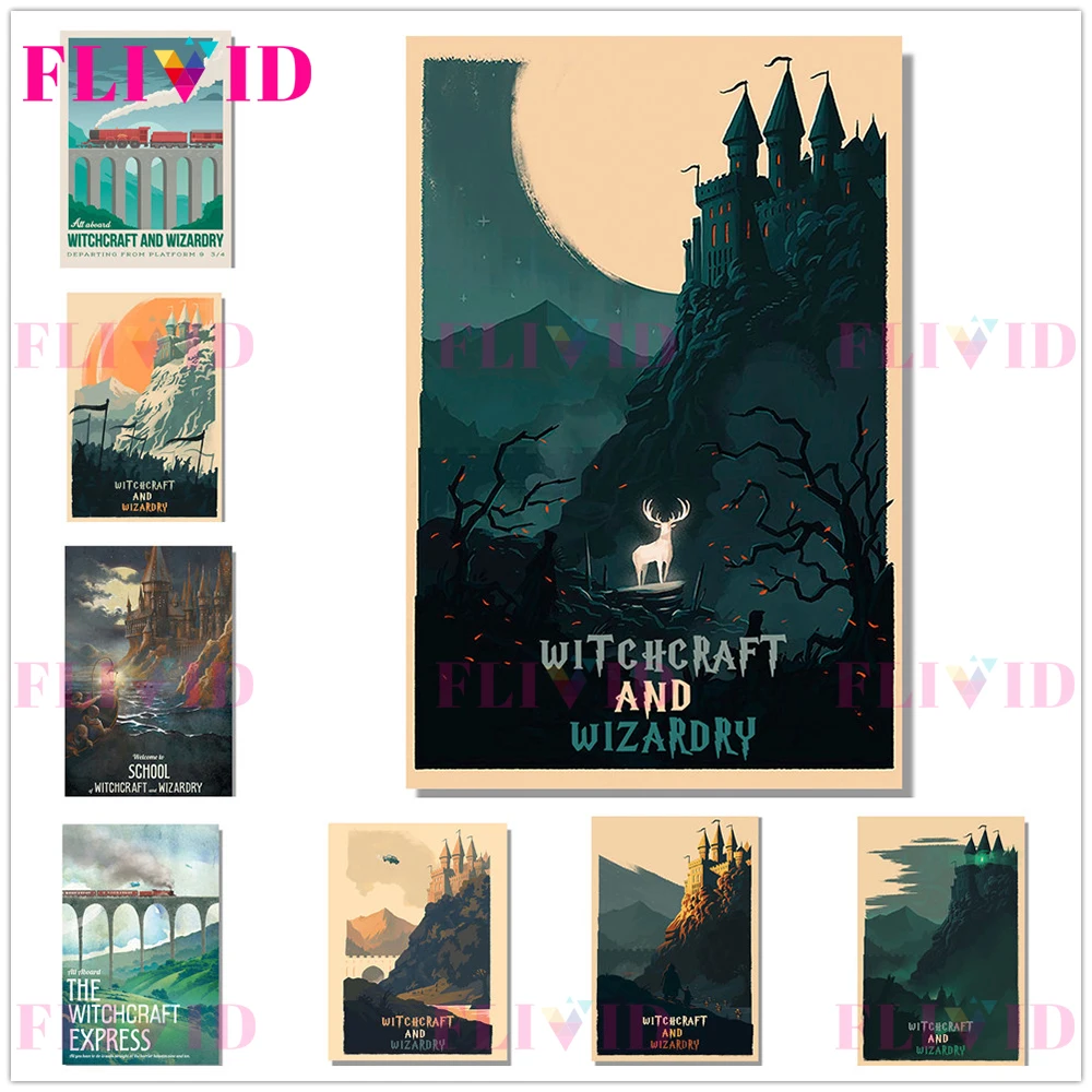 Famous Movie Witchcraft School Cartoon Scenery Nordic Poster Wall Art Canvas Painting Wall Pictures For Living Room Unframed