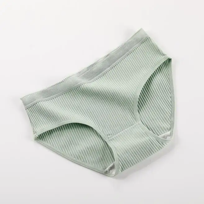 Cotton Briefs Solid Color Underwear Seamless No Trace Women Panties Mid Rise Female Lingerie Striped Pattern Breathable Pants