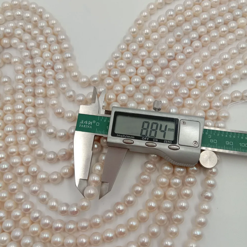 16 inch ,8-9mm white big round nature freshwater pearl ,100% natural freshwater loose pearl with round, high luster in strand