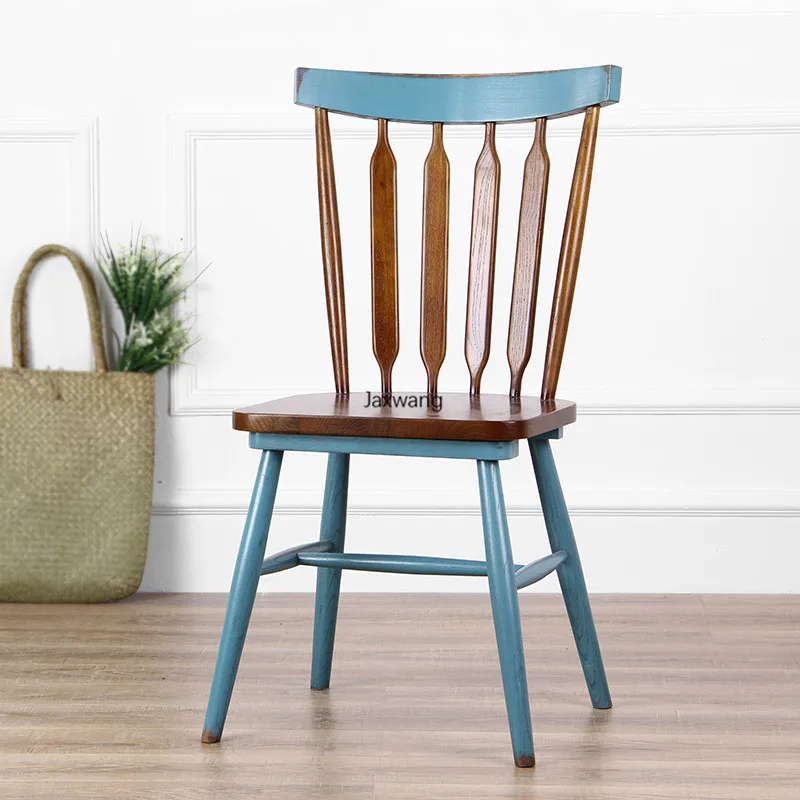 Retro Dining Chairs Solid Wood Chair Nordic Casual Backrest Hotel Coffee Restaurant Table and Windsor |