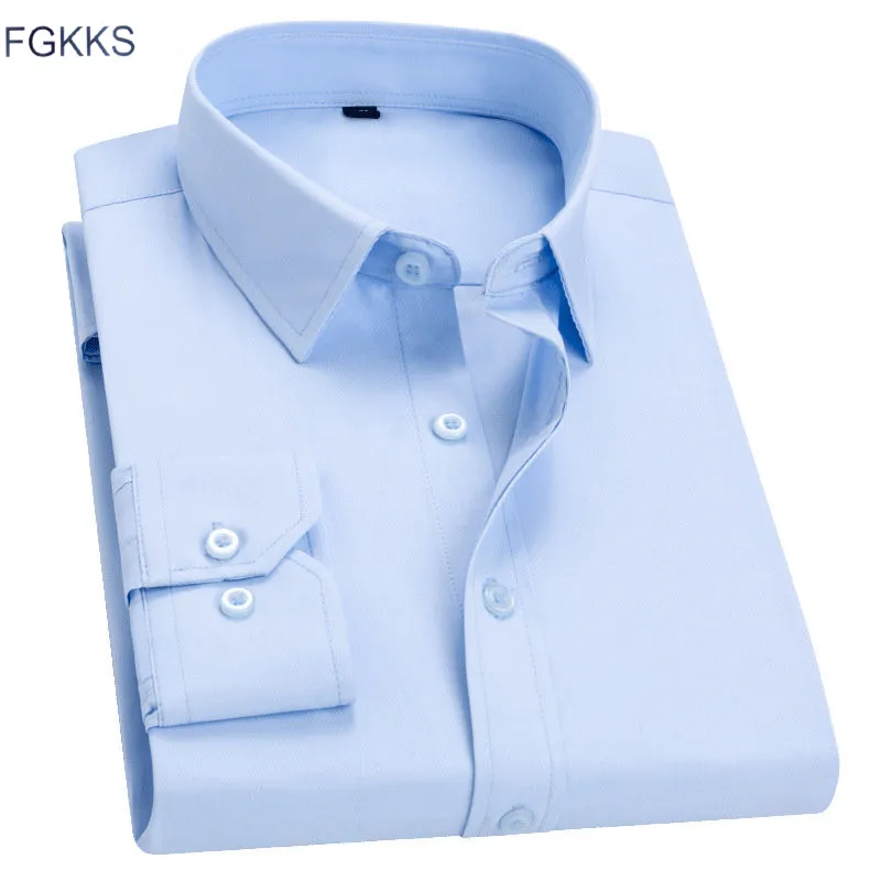 FGKKS Новая полка Мужская рубашка Slim Fit простая однотонная Низкопрофильная