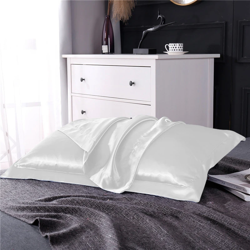 SlowDream Luxury White Nature Satin Silk Luxury Pillowcase Wholesale Queen King Silky Bed Pillow Case For Healthy Sleep - Цвет: 17