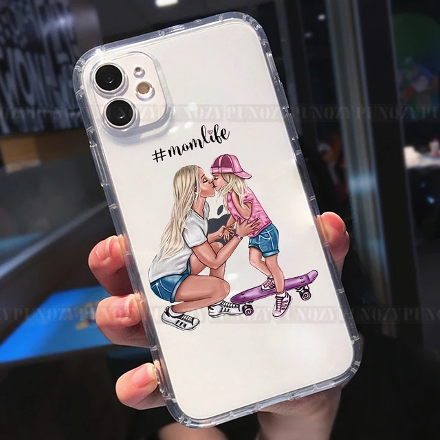 Cute girl Super MoM Baby Phone Case For iPhone 12 PRO 13 pro max XR 11 PRO MAX 8 7 6 plus XS MAX Father's Day Love Soft TPU Case w2051