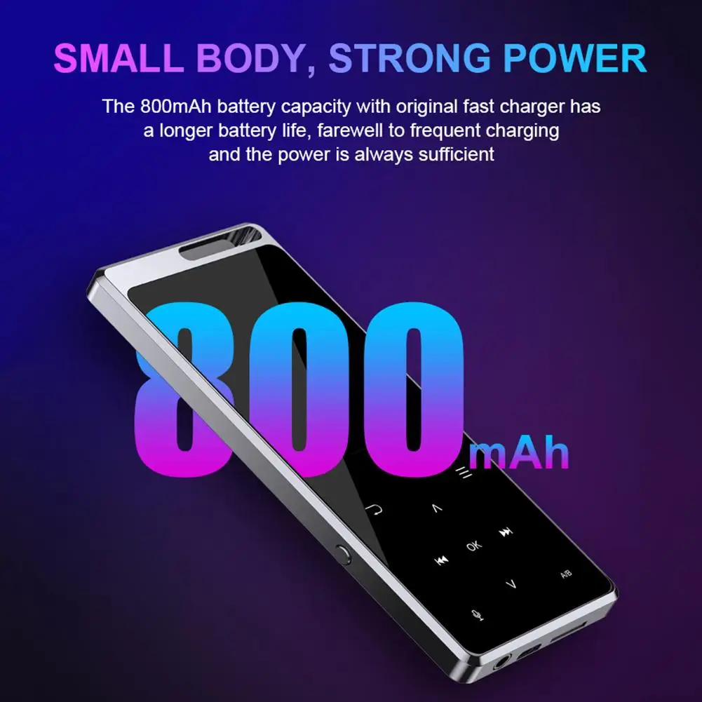 MP3-плеер Bluetooth Внешний сенсорный экран музыкальный плеер с экраном 2,4 дюйма и емкостью аккумулятора 800 мАч