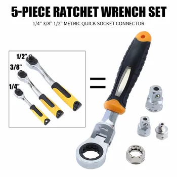 

5PCs Ratchet Wrench 1/4" 3/8" 1/2" Adjustable Sleeve Wrench Auto Repair Tool Set quick socket joint bicicleta estatica