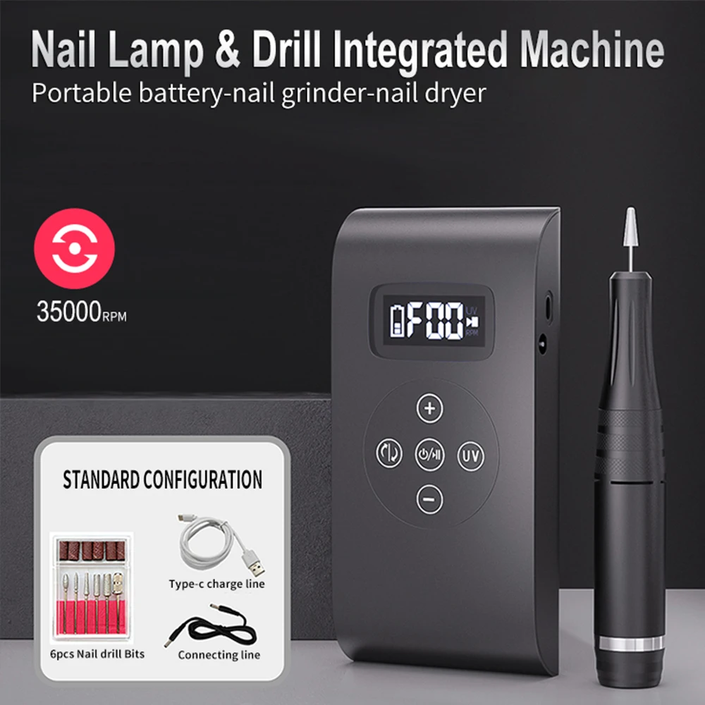 35000RPM Nail Drill Machine Cordless Electric Pedicure Manicure Nail Polishing Pen With UV Nail Dryer Lamp For Acrylic Gel Nails 2