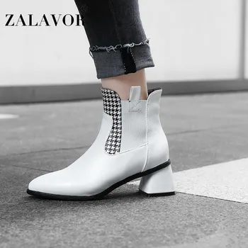 

ZALAVOR Office Lady High Heel Boots Patchwork Warm Fur Shoes Women Winter Ankle Boots Chelsea Fashion Footwear Size 32-43
