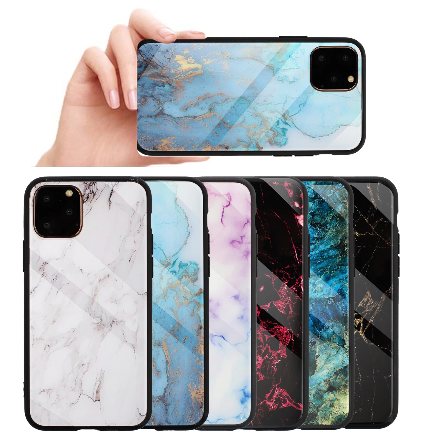 

Marble Glass Phone Case for iphone 7 8 6sPlus 10 X XR XS 11 11pro 11ProMax SE2020g luxury tempered glass 7p back cover